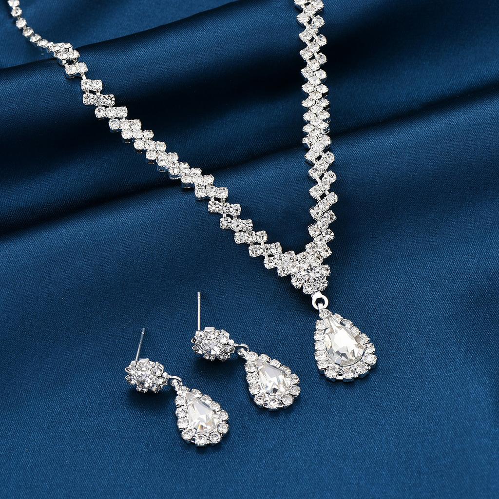 Bridal Jewelry Set Bracelets Necklace Earrings Wedding Ladies Evening Dress Accessories Two-piece Set