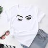 (Asian Size) Women Print Tee Eye Lashes Sweet Trend Cute 90s Style Top Fashion T Shirt Woman Female Clothing Short Sleeve Graphic T-shirts
