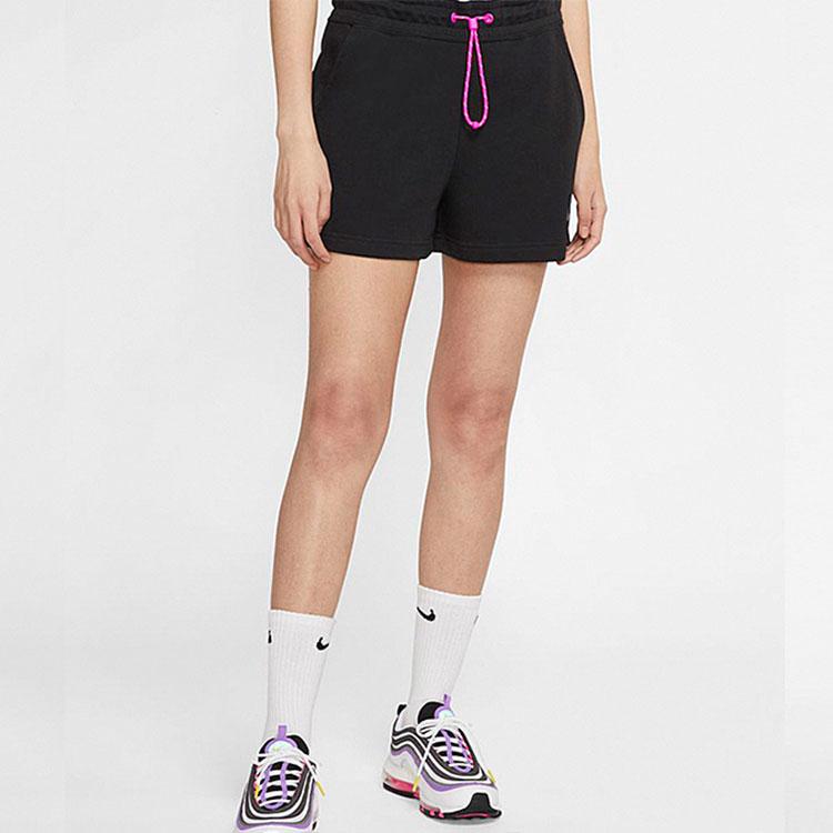 Nike Sportswear Icon Clash Fleece Knitted Casual Solid Color Straight Leg Drawstring Shorts Women Shorts Black CJ2278-010
