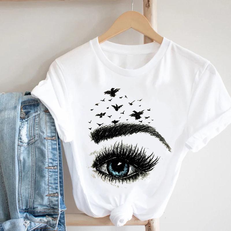 Women Crown Eye Lashes Eyelashes Summer Fashion Tshirt Short Sleeve Lady Print Tee Top Female Clothing Casual Graphic T-shirt