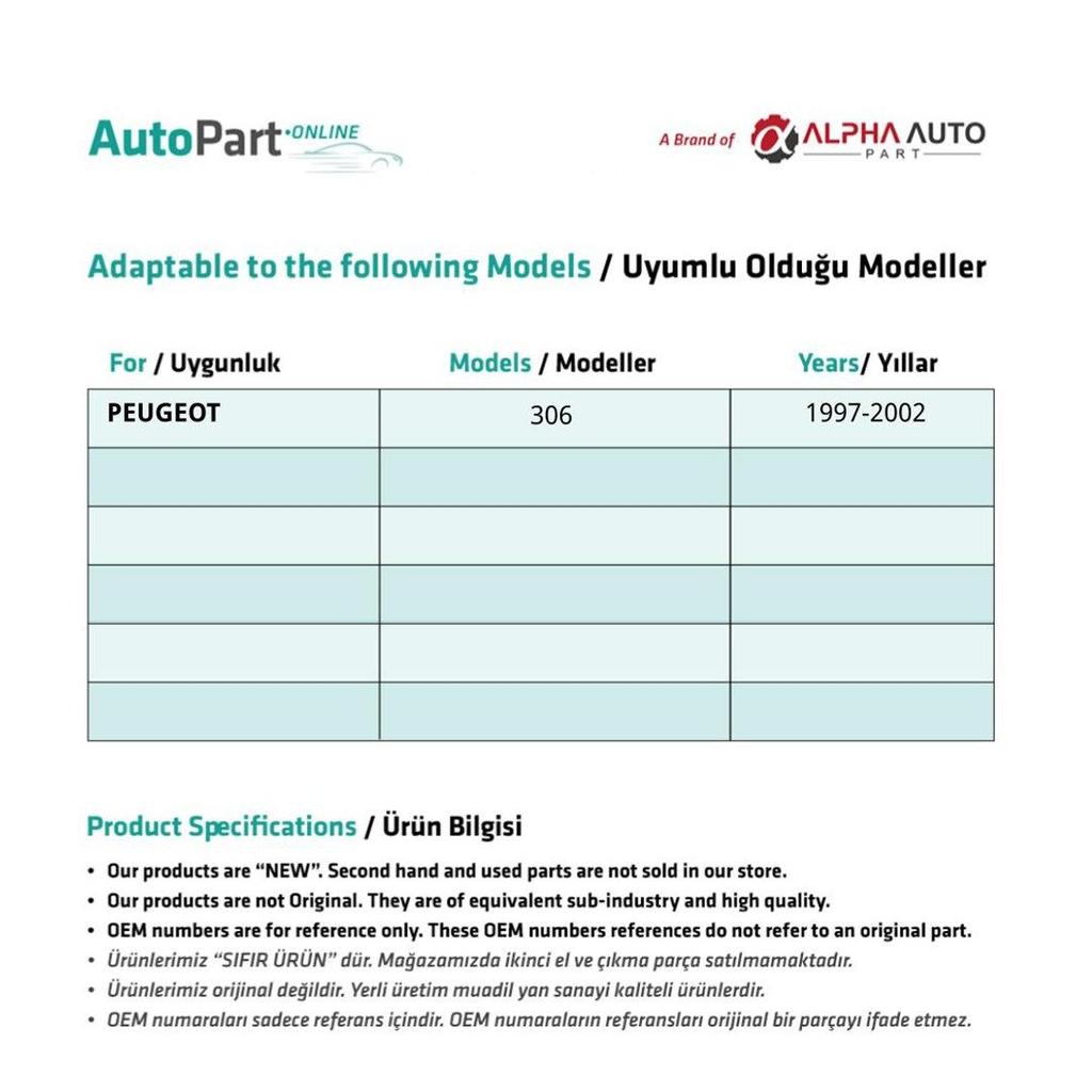 Left Window Repair Kit for Peugeot 306