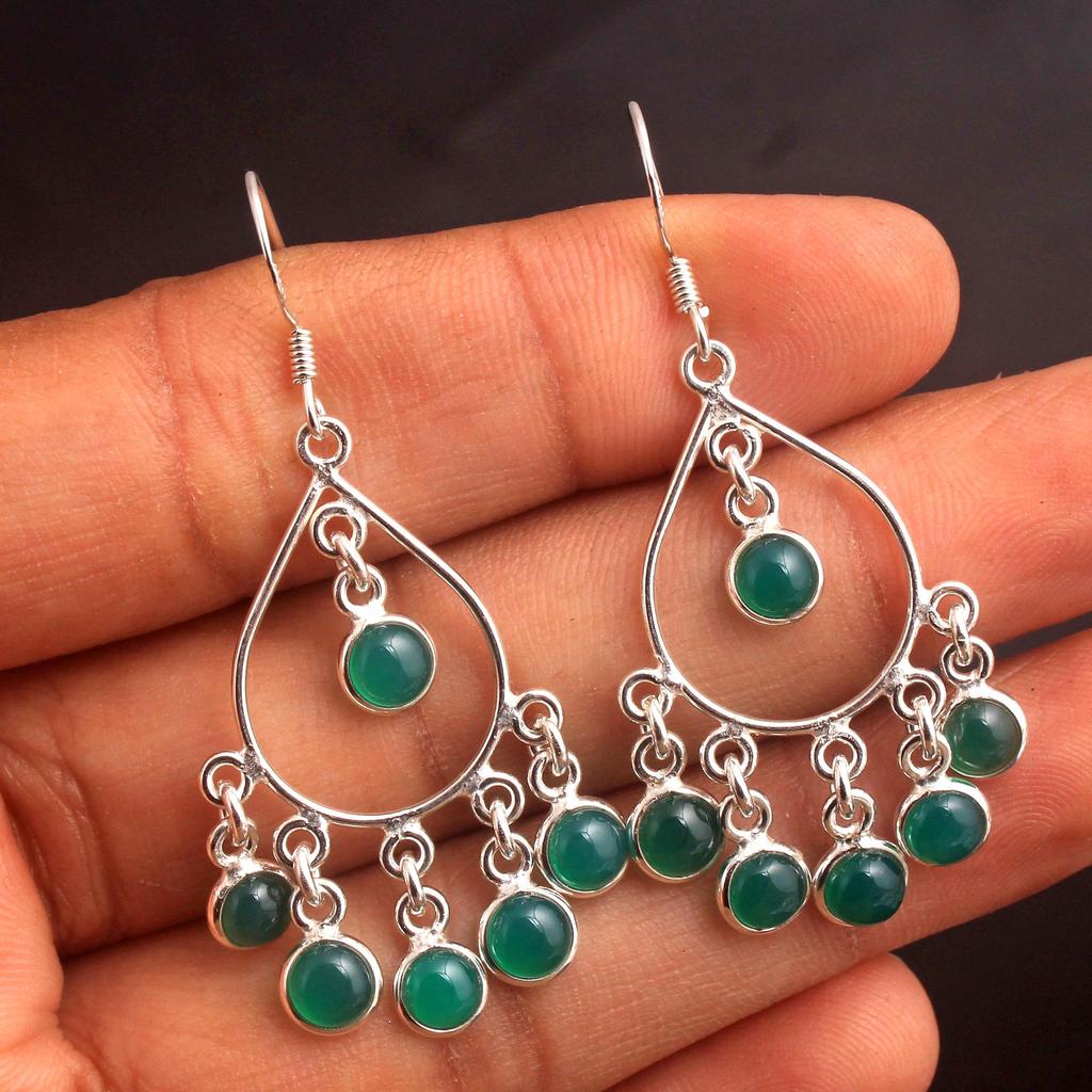 Green Onyx Silver Earring, Valentines Gift, 925 Sterling Silver Handmade Jewelry, Silver Earring, Gemstone Jewelry, Gift For Mum, Dangle Earring
