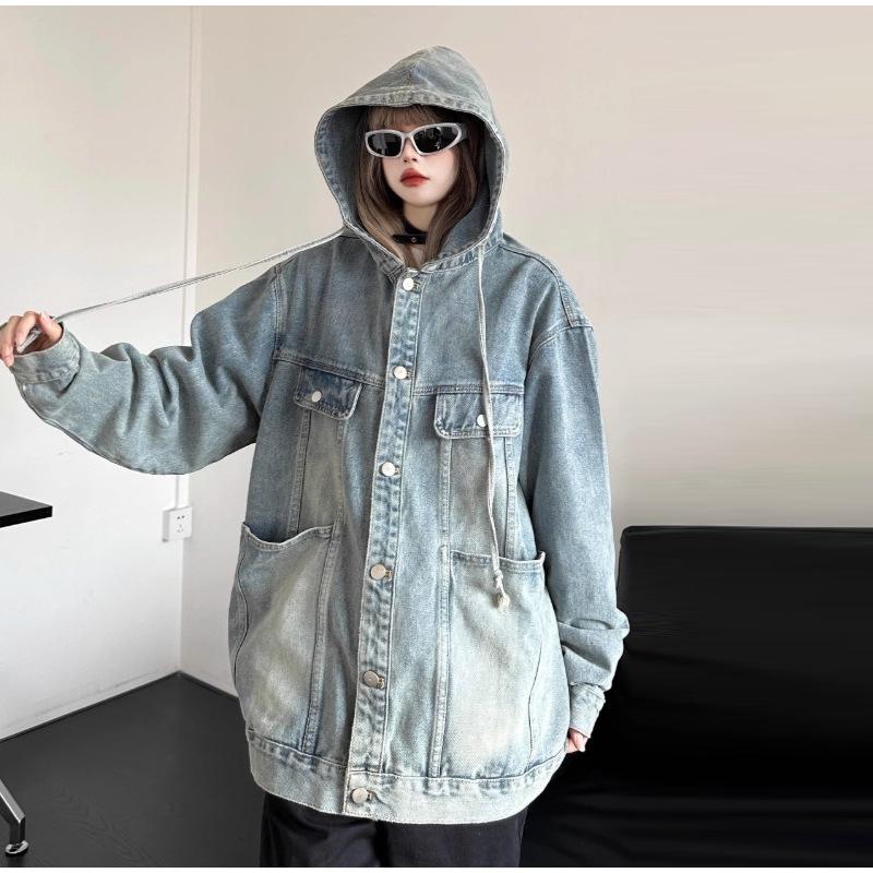 Spring Autumn Vintage Denim Jacket Three-dimensional Pocket Workwear Top Women Men High Street Coat Handsome Wash Jeans Coat