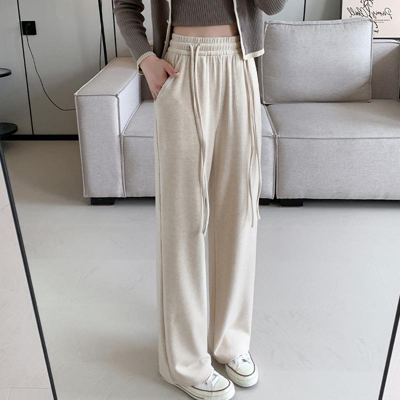 Faux Cashmere Wide Leg Pants for Women Autumn Winter High Waisted Loose Fit Casual Straight Leg Floor Length Pants