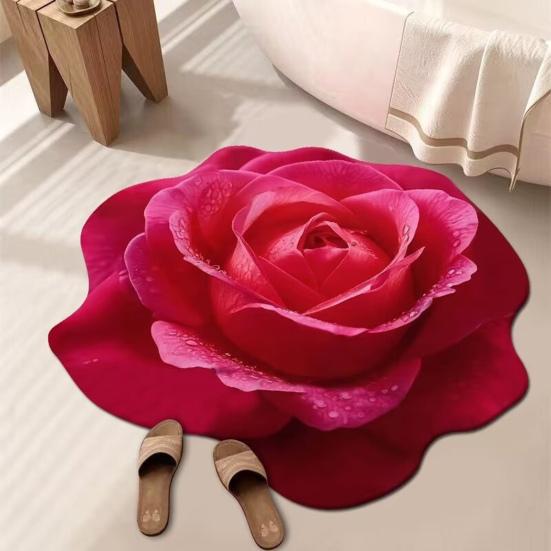 Floral Floor Mat Realistic 3D Visual Effect Flower Carpet Absorbent Floor