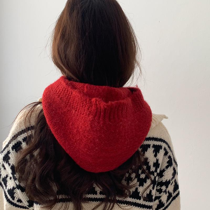 New Year's Red Hat Scarf One Piece Women's Winter Korean Style Warm Knitted Woolen Hat Ear Protecting Balacrafa