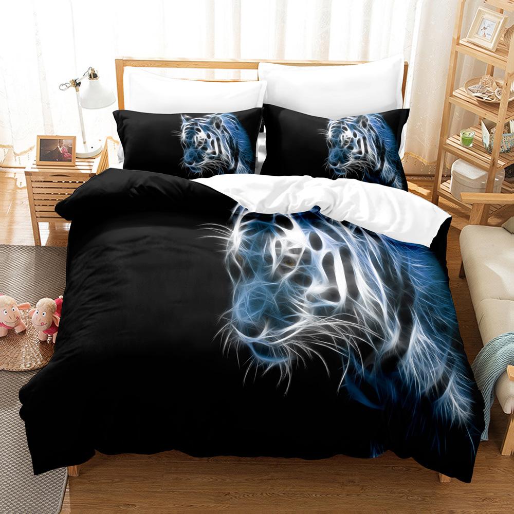 3D Fierce Beast Bedding Set Tiger Print Duvet Cover Pillowcase 2/3 Pieces AU180 * 210 Full Size Soft Zippered Home Textile