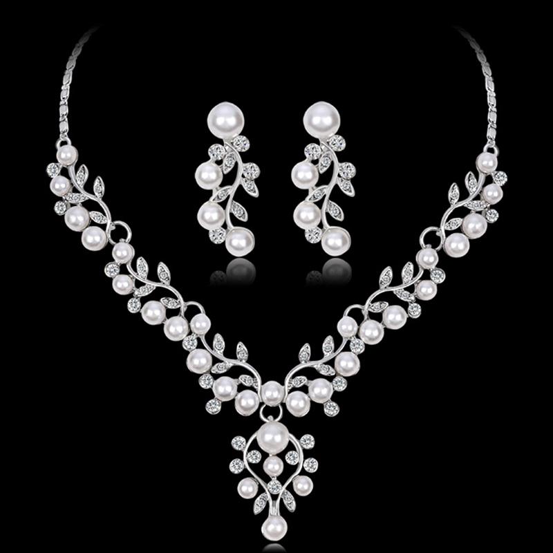 Imitation Pearl Short Necklace Earrings Jewelry Set Prom Party Accessory