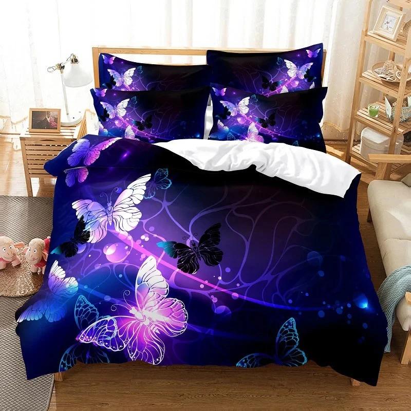 Purple Bedding Set Duvet Cover Bed Quilt Pillow Case 3D Comforter Lavender Butterfly Double Full King Queen Twin Single 3PCS