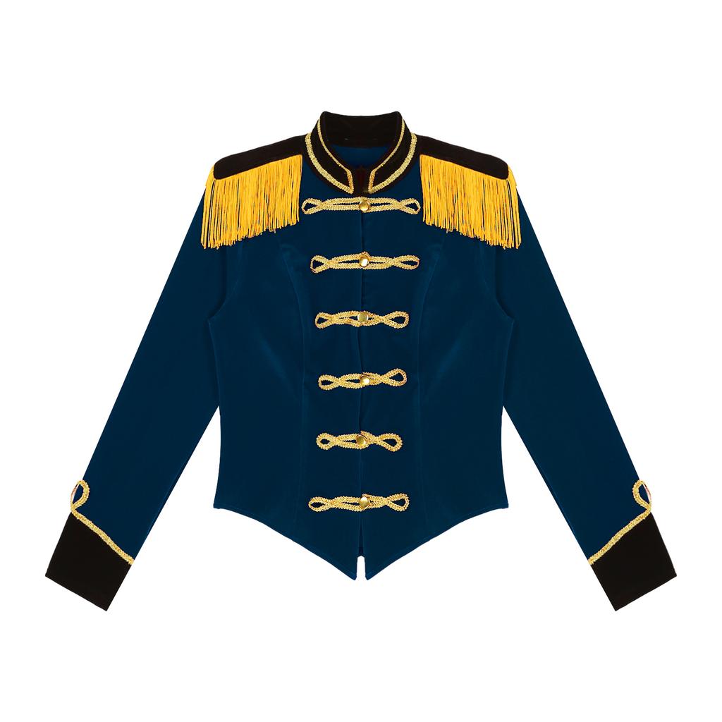 Мужской цирковой костюм инспектора манежа, бархатная куртка с бахромой, воротник-стойка, наряд на Хэллоуин