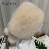 Outdoor Warm Luxury Woman Hat Fluffy Natural Fox Fur Fur Fluffy Cap Fluffly Snow Hat Balls Female Hot 100% Genuine Fur Hat