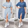 Denim Dress for Women Short Sleeve Jean Dress Button Down Lapel Shirt Dress Summer