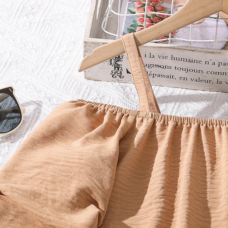 2024 Autumn New Girls 6-12 Years Old Suspender One Shoulder Long Sleeve Top Suit 2 Pcs