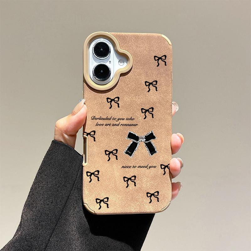 Black Bowknot Patterned Printed Leather Case + Lanyard Wrist Strap Protective Shell Soft Silicone Case for iPhone