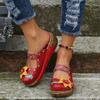 Fashion Women's Tribal Style Flower Platform Mules, Floral Print Wedge Heeled Clogs, Closed Toe Shoes
