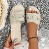 Cross-border Large-size Slippers Women's Summer New Round Head Splicing One-word Drag Simple Casual Outer Wear Beach Sandals