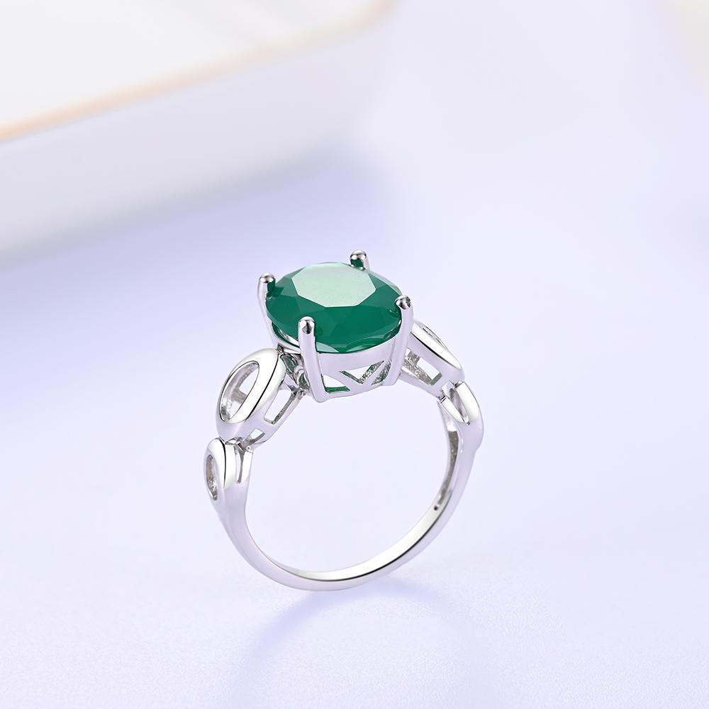 Classic Simple Design Natural Green Agate S925 Silver Ring Gorgeous Large Gems Fine Jewelry Ladies Anniversary & Holiday Gift