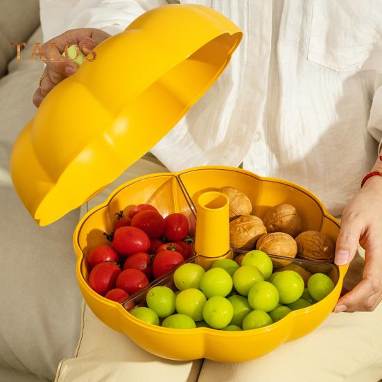 Pumpkin Snack Holder Halloween Divided Serving Tray with Lid 3 Compartments Fork Storage Easy To Clean Serving Container for Fruits Nuts Candies