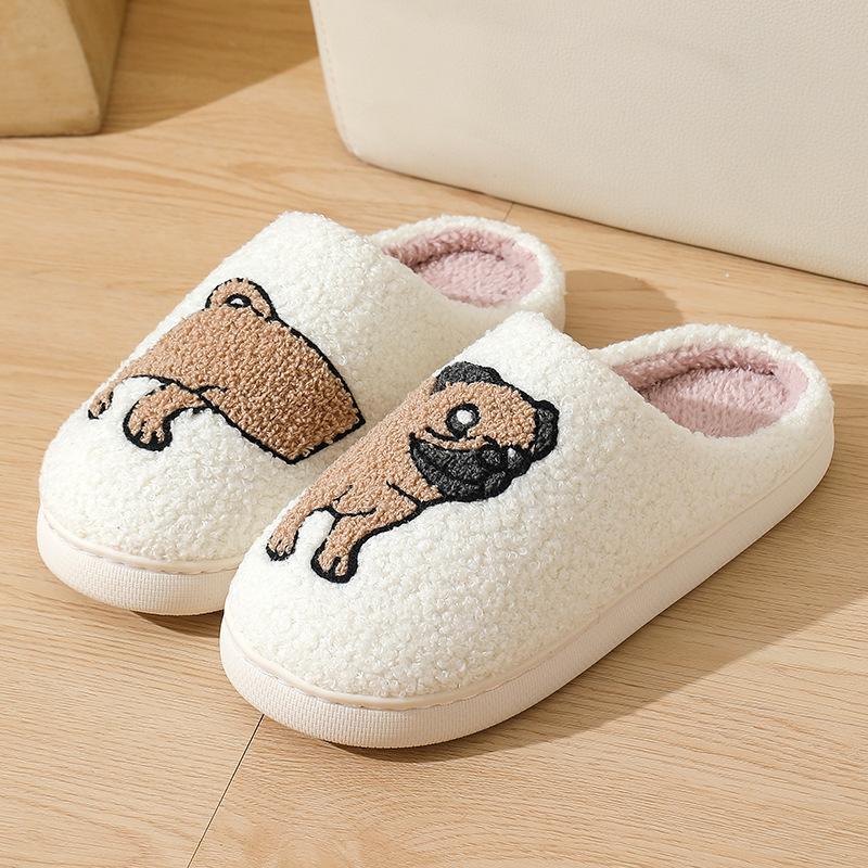 New Autumn and Winter Male and Female Couples Cute Cartoon Puppy Cotton Slippers Home Indoor Non-slip Cotton Slippers