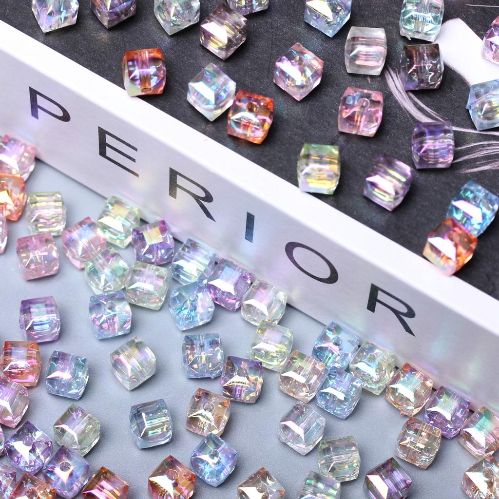 Crafts Beads for Jewelry Making Loose Earrings Bracelet Pendants 8mm DIY Part Resin Czech Crystal Cube Square Faceted 20pcs/bag UV Plated