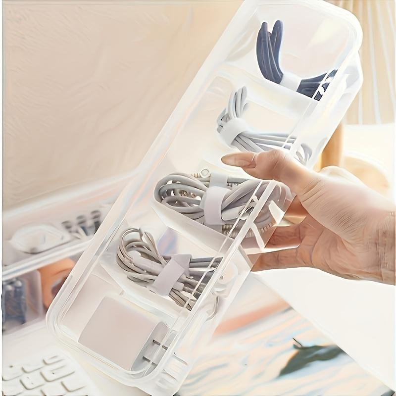 5 Grids Large Clear Plastic Cable Organizer Box Compartment Storage Case Wires Batteries Office School Home Desk Accessories