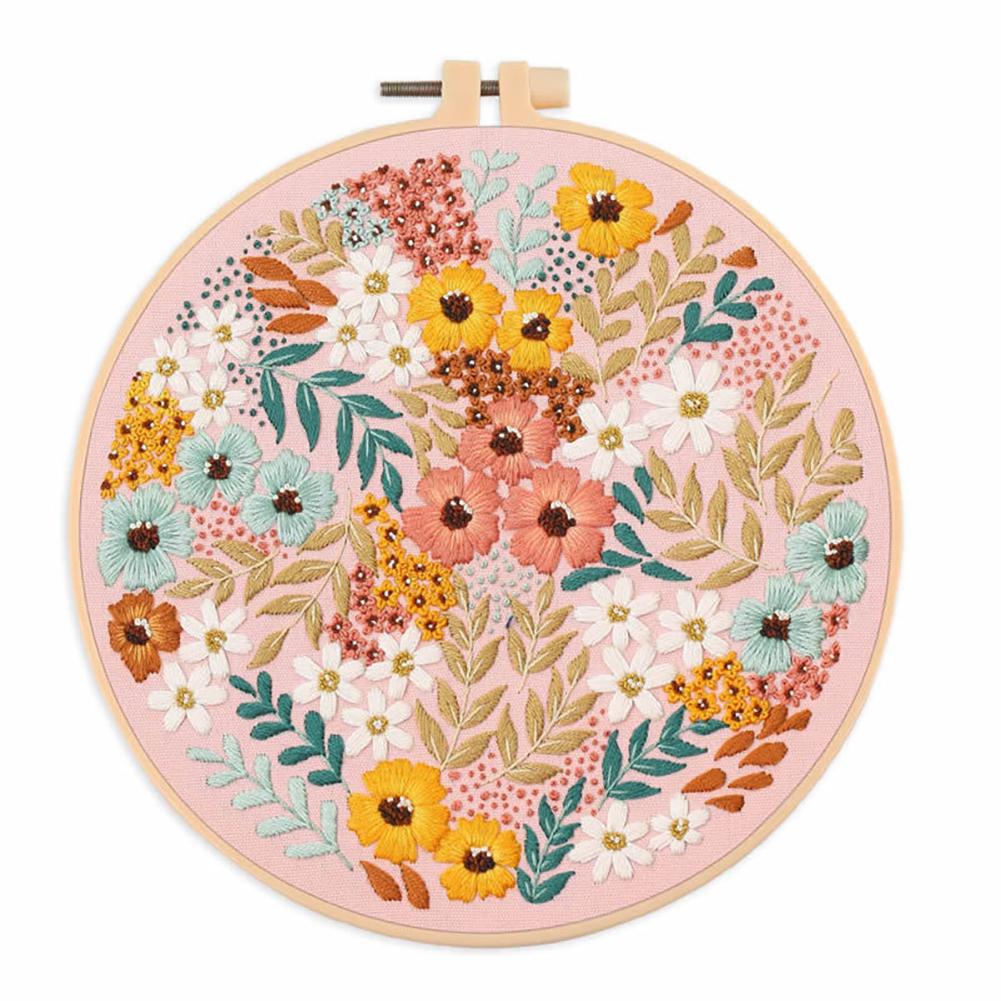 Embroidery Kit DIY Embroidery Starter Kit Hand Stitch Embroidery Fabric With Floral Pattern Drawing Threads Needles Hoop