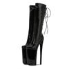 26CM Super High Women Knee-high Boots Lace Up Zipper Thin High Heeled Shoes Nightclub Pole Dance Round Toe Long Boots