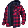 Men's Flannel Shirt Jacket with Removable Hood Plaid Quilted Lined Winter Coats Thick Hoodie Outwear Man Fleece Shirts