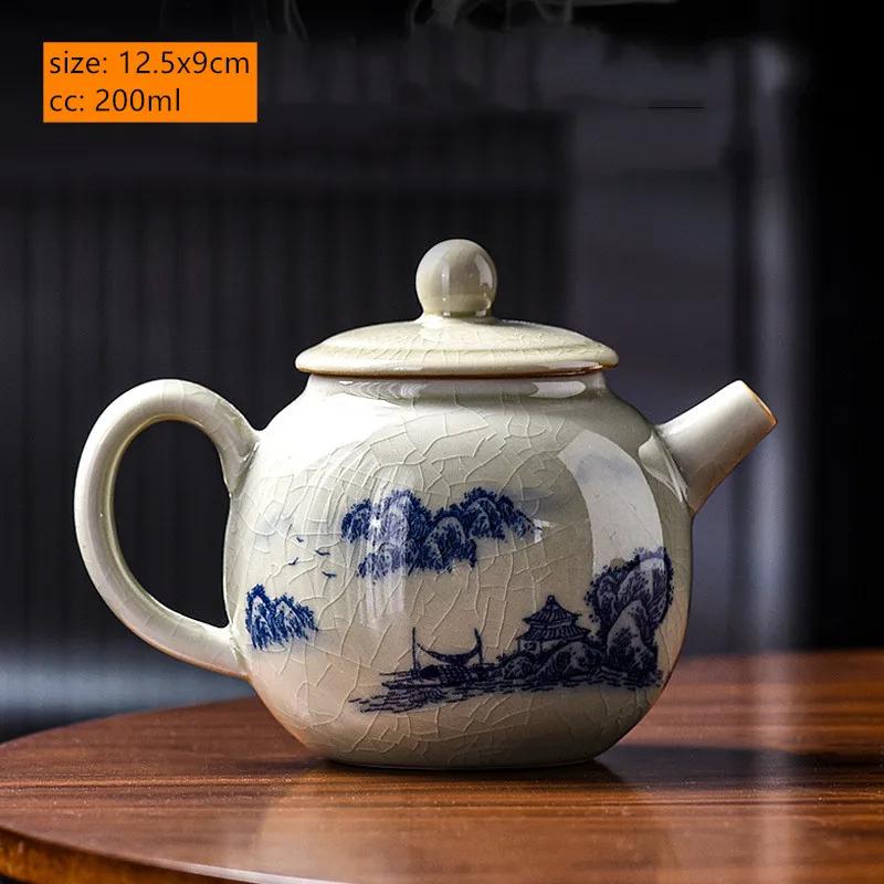200ML Chinese Ceramic Teapot Ru Kiln Ice Crack Glaze Can Raise Tea Kettle Handmade Porcelain Teaware Household Tea Pots