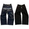ZYLLO Streetwear Jeans Y2K Retro Hip Hop Embroidered Baggy Jeans Retro Black Pants Mens Womens New High Waist Wide Leg Trousers