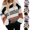 Women's Long Sleeve  Striped Color Block Casual Loose Knitted Pullover
