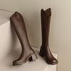 Women's Vintage Brown Knee-high Boots Female Fashion Round Toe High Heel Knight Boots Autumn Winter Women Long Boots Botas Mujer