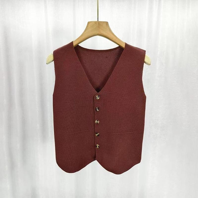 French Temperament V-Neck Single Breasted Sleeveless Casual Knitted Vest For Women