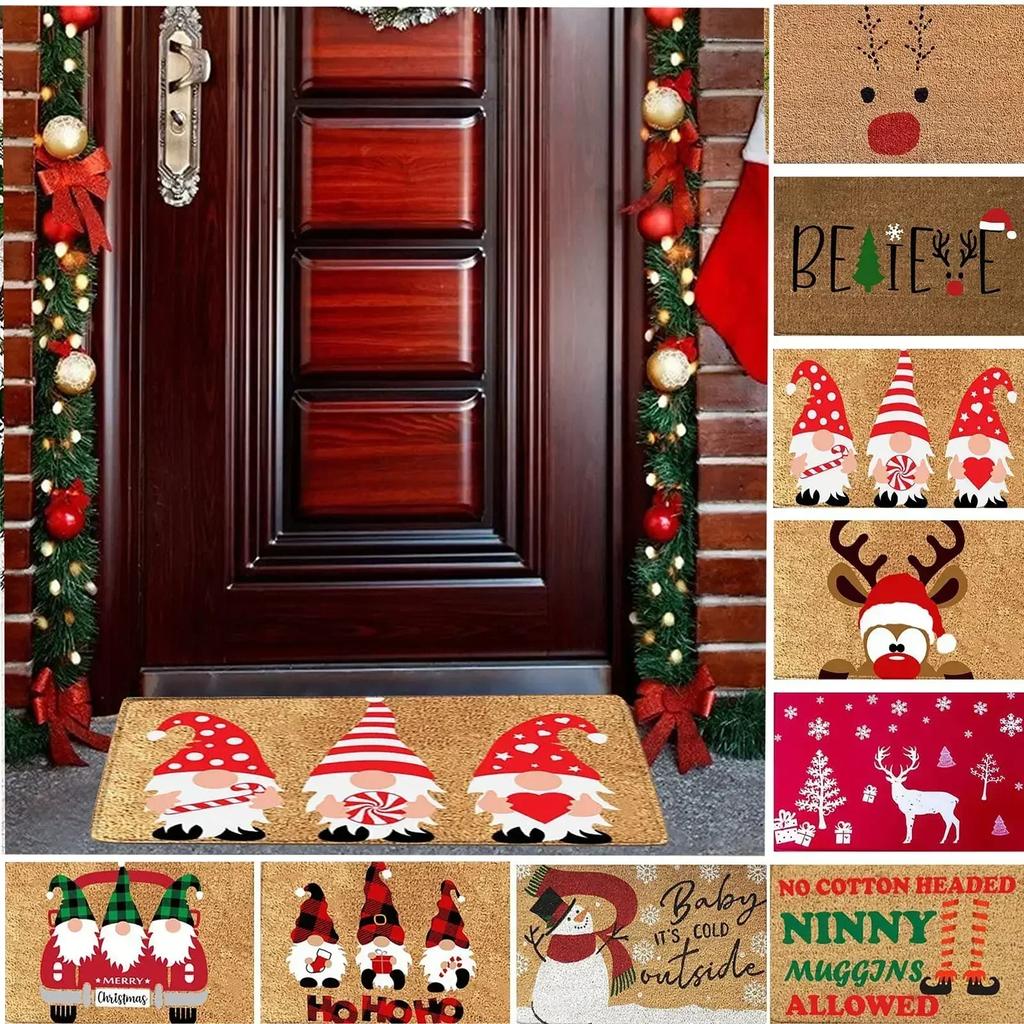 Merry Christmas Welcome Doormat Winter Non-Slip Rubber Backed Floor Mat for Home Indoor Outdoor Entrance Decoration