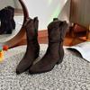 ~ Cm Heightening Pile Boots Women's Autumn Buckle Slim Maillard Thick Heel Mid Tube Martin Boots