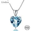 Lindon Fashion Sterling Pendants Necklace with Heart-shape Sapphire Pendant for Women Wedding Party Gifts Jewelry