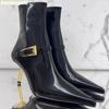 Fashion 2025 Spring New Style Metal Stiletto Pointed Ankle Boots Women Fashion High Heeled Patent Leather Side Zipper Black Fashion Boot