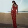 Summer Lace Dress For Women Bodycon Sexy See Through Long Dress Sheer Strap Dress Party Club Outfits Y2K Styles