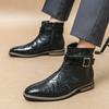 Men's Ankle Boots Fashion Pointed Leather Boots Designer Crocodile Pattern High-top Boots for Men Casual Business Dress Booties