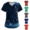 Women's Fashion Christmas Printed Short Sleeve V-Neck Top Small Pocket Work T-Shirt