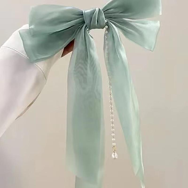 Chiffon Bow Hair Clip Women Large Bowknot Stain Hairpin Barrettes Girls Solid Color Ponytail Clip Hair Accessories Headwear Gift