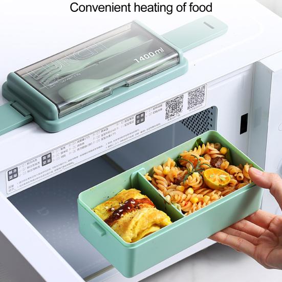 Lunch Box Compartment Design Easy Carrying Double Layer Microwave Safe Japanese Style Students Bento Box with Fork Spoon Daily Use