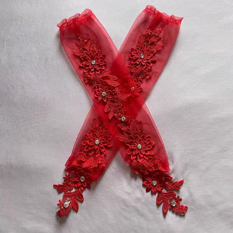 1 Pair Fingerless Gloves Hollow Out Patchwork Soft Breathable Bridal Gown Mittens Lace Embroidery