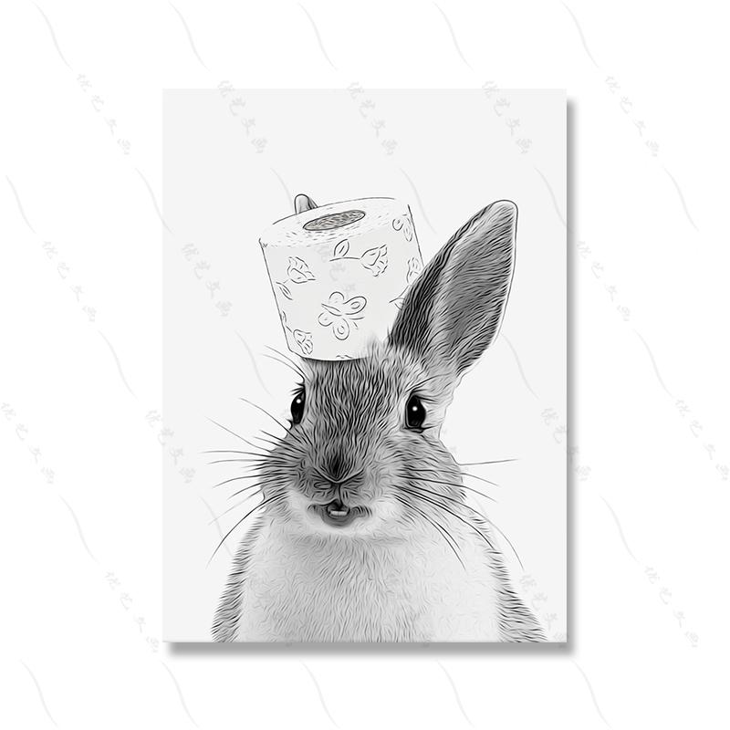 Bathroom Bunny Cat Dog Roll Paper Wall Art Canvas Painting Kids Room Decor Toilet Animal Poster Print Fashion Black White Murals