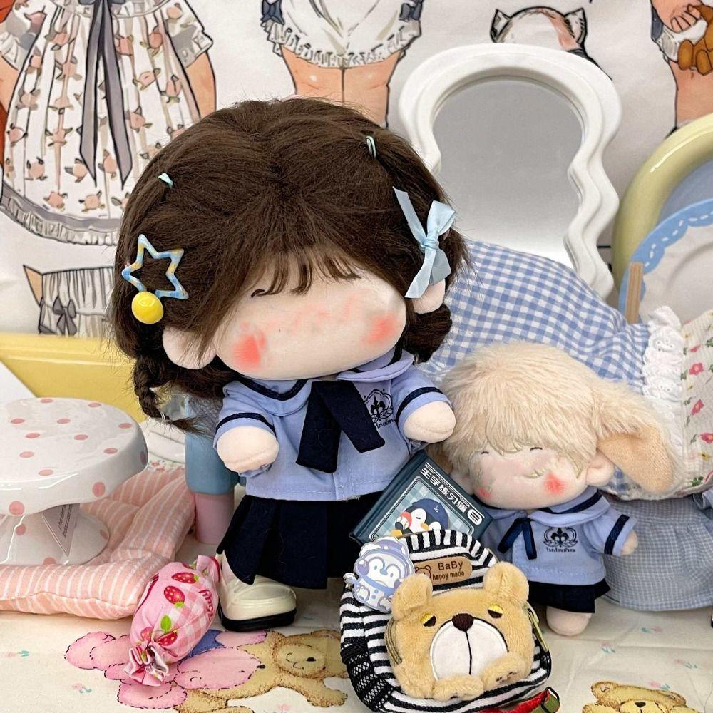 Blue Miniature School Uniform 10cm 20cm Shirt Necktie Pants Set Doll Clothes  Cotton Stuffed Doll