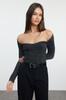 Women's Elegance Style Sweater Black Glitter Yarn Knitwear Sweater