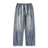 Men's American Retro Cat Whiskers Washed and Worn-out Jeans Men's Summer Loose Straight Leg Casual Pants