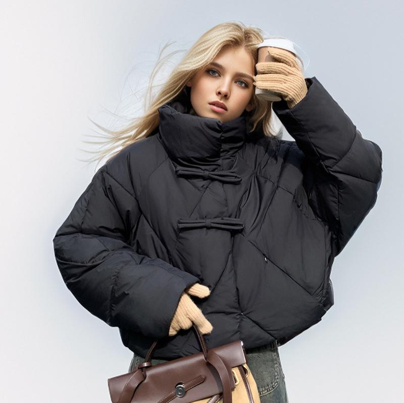 GMXIA Women's Vintage Casual Solid Color Print Autumn Winter Long Sleeve Stand Up Jackets & Coats