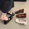 French Retro Square Head Light Mouth Single Shoes Women's Middle Heel Spring and Autumn Evening Temperament Fairy Thick Heel Mary Jane Small Leather