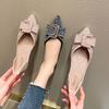 Plus Size Flats Shoes for Women Spring Pointed Toe Beautiful Bowknot Loafers Girl Slip-on Rhinestone Boat Shoes Summer Sandals